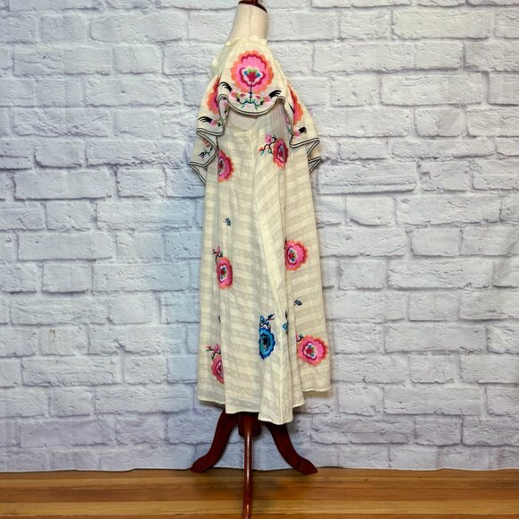 Anthropologie Plenty by Tracy Reese Cream Embroidered Floral One Shoulder Dress - Picture 3 of 6